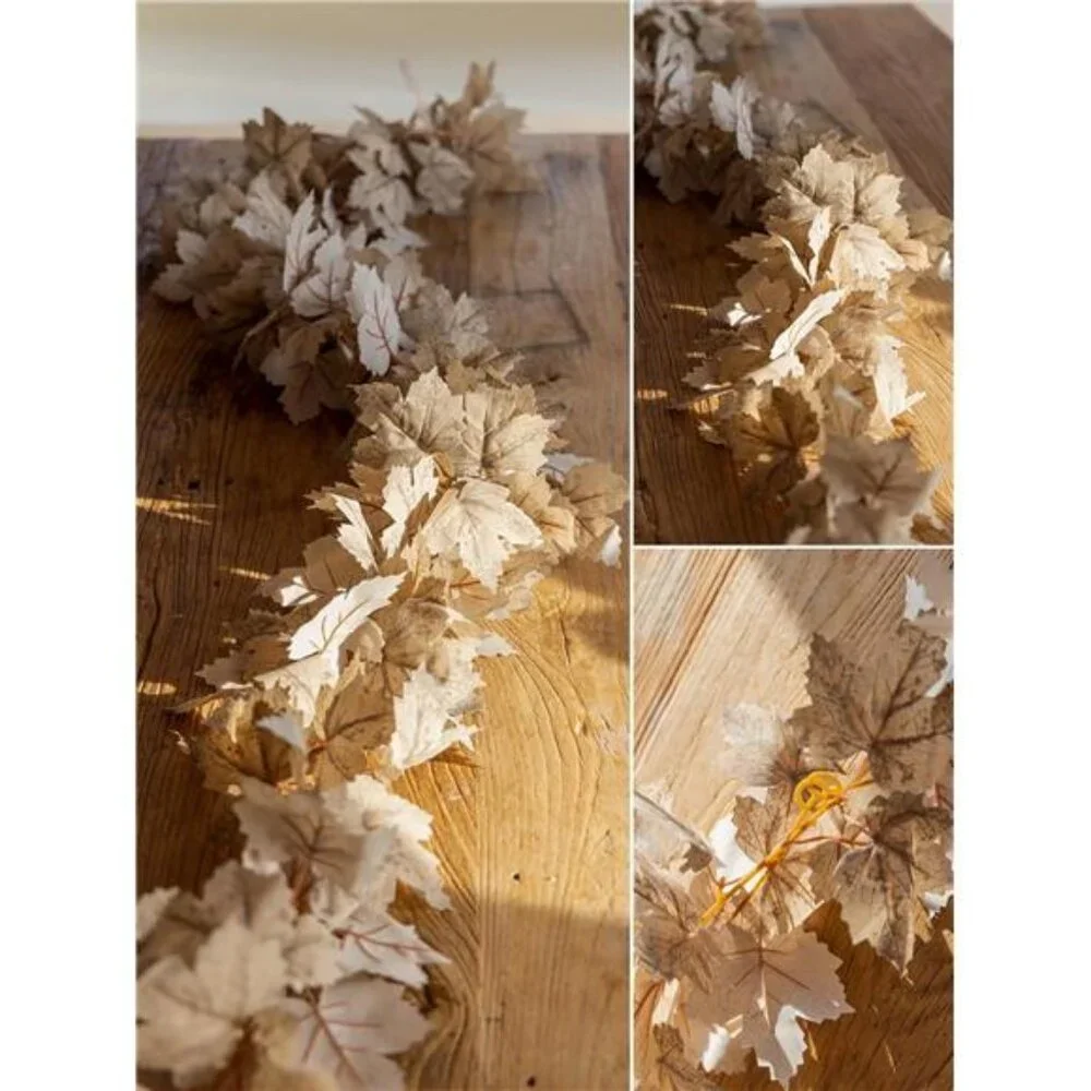 6PCS Beige Fall Maple Leaves Garland, 5.6Ft Artificial Maple Leaf Autumn
